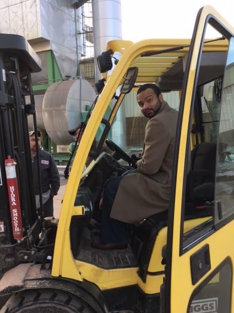 Forklift with iPad mount going into production at Triangle Brick, 2018